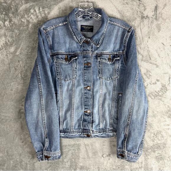 American Eagle Outfitters Jackets & Blazers - American Eagle Vintage Y2K Jean Jacket Large Distressed Denim Classic Grunge